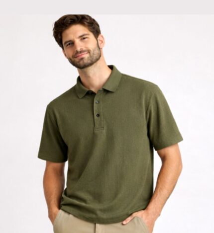 Classic Textured Polo – Olive Green (Copy)