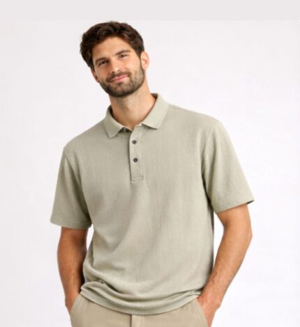 Classic Textured Polo – Soft Beige