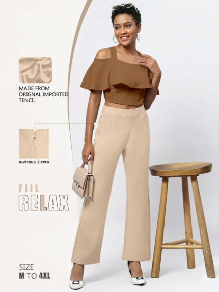 CREAM BOOT CUT PANT FOR SHE